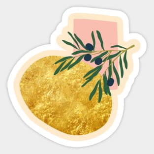Minimalist italian olive branch with abstract gold and pick form Sticker